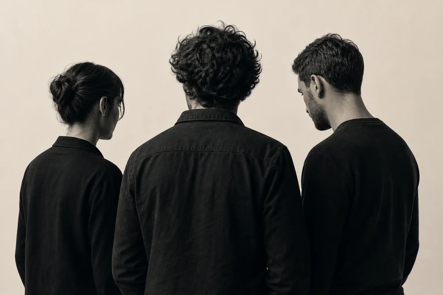 Composición editorial anónima de tres profesionales colaborando